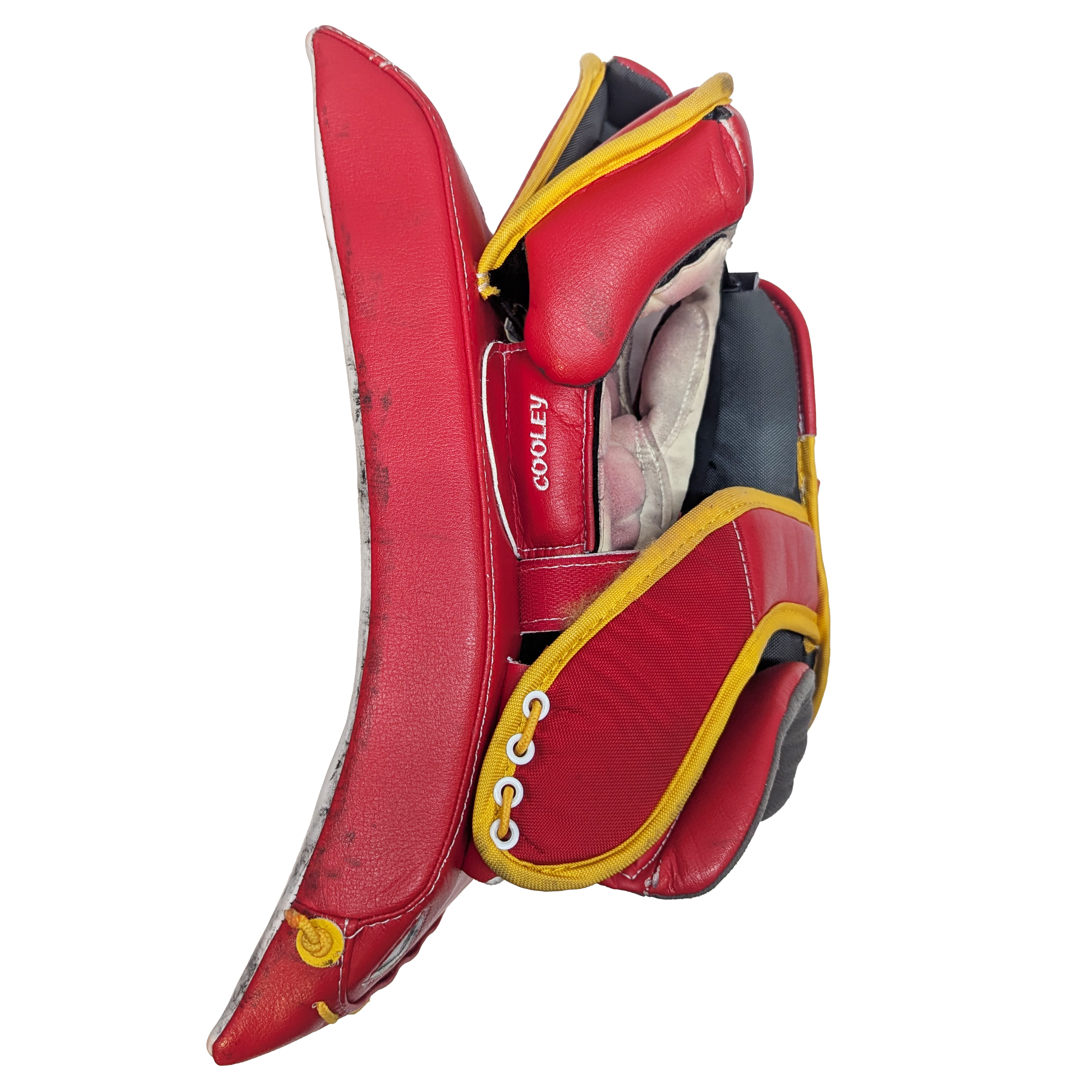 Bauer Supreme Shadow – Bloqueur de gardien de but professionnel d'occasion AHL (blanc/rouge/jaune)